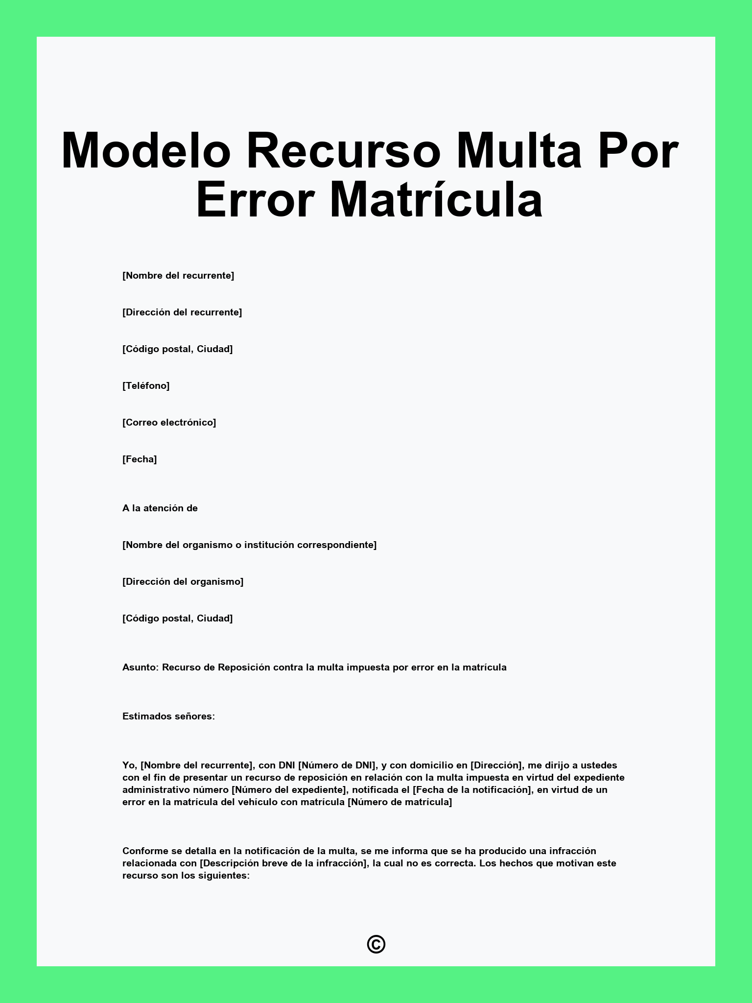 Modelo Recurso Multa Por Error Matrícula