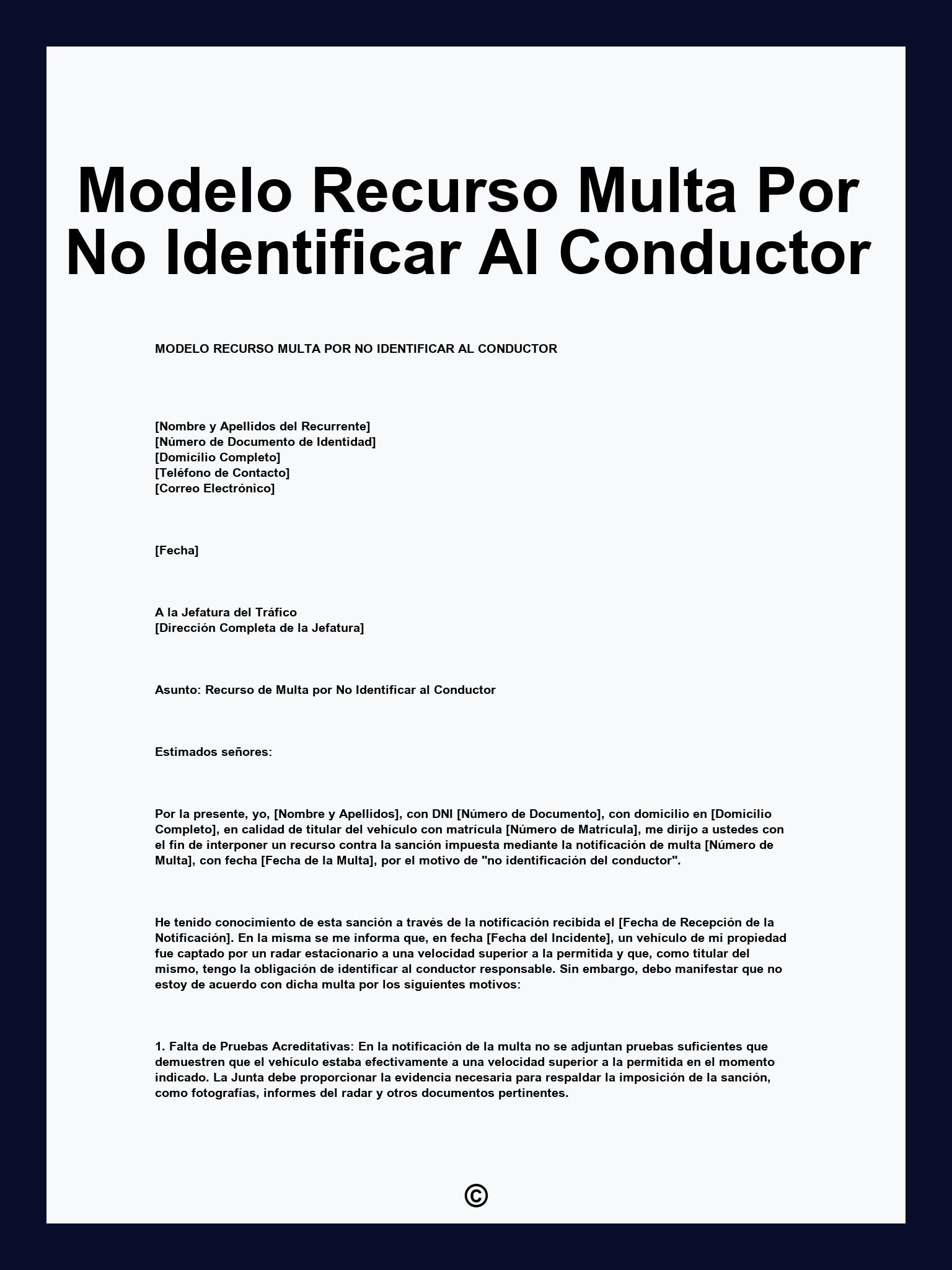 Modelo Recurso Multa Por No Identificar Al Conductor