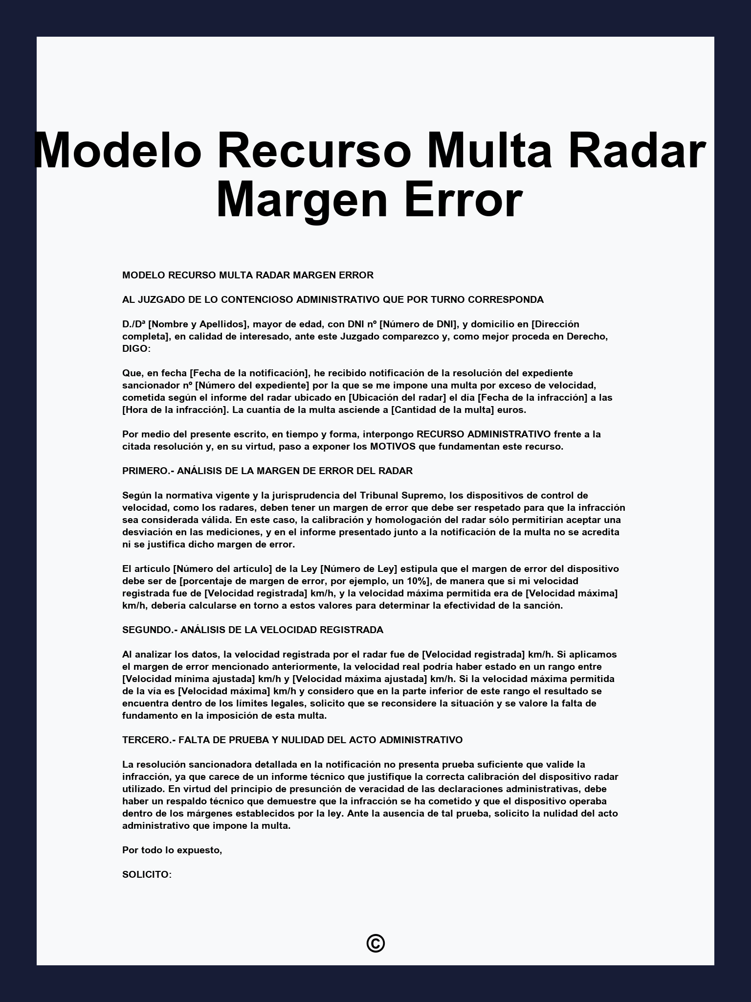 Modelo Recurso Multa Radar Margen Error