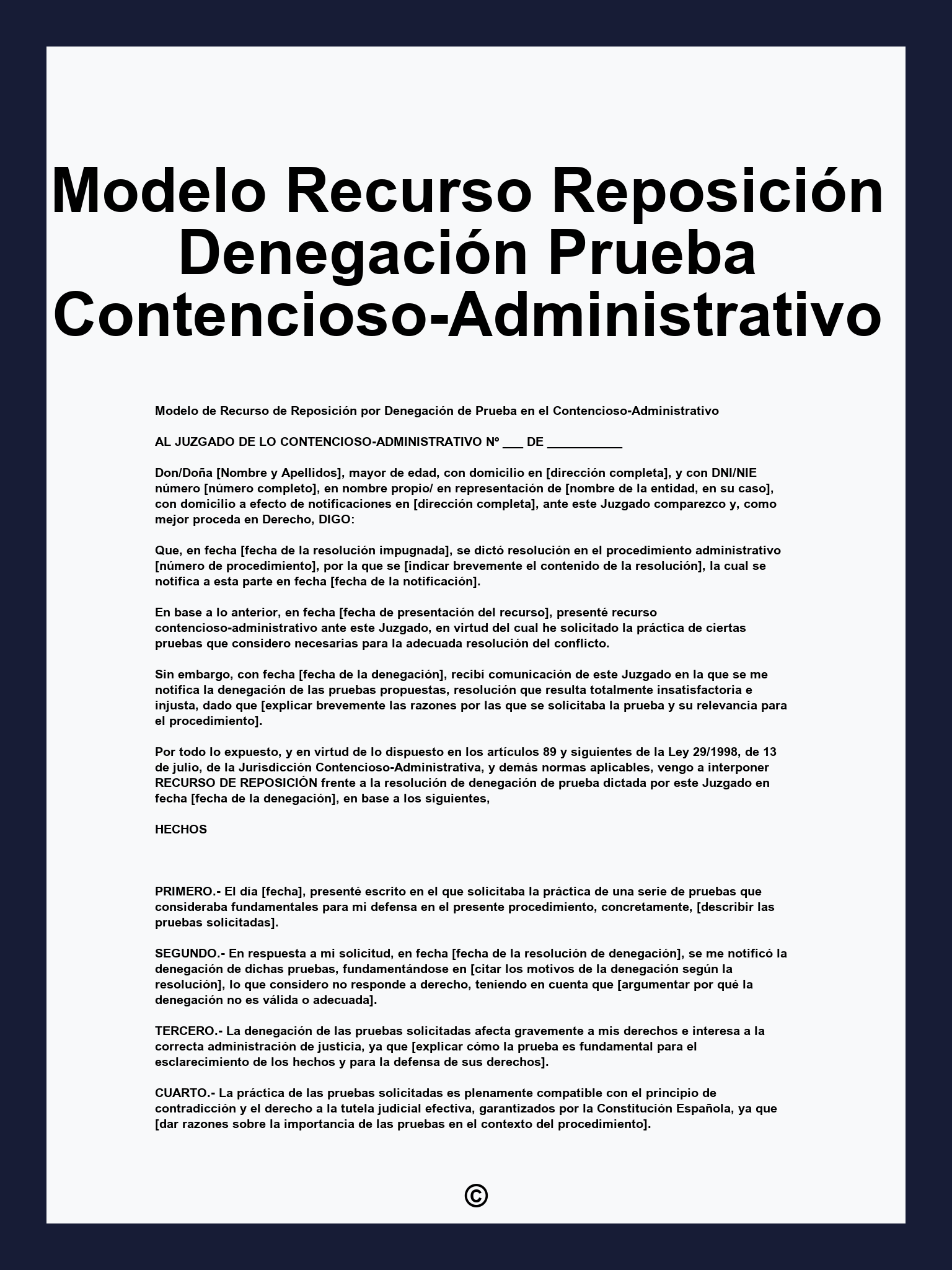 Modelo Recurso Reposición Denegación Prueba Contencioso-Administrativo