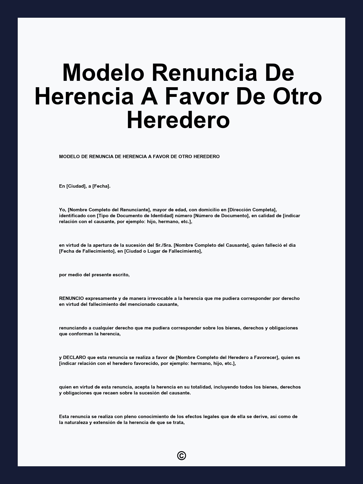 Modelo Renuncia De Herencia A Favor De Otro Heredero