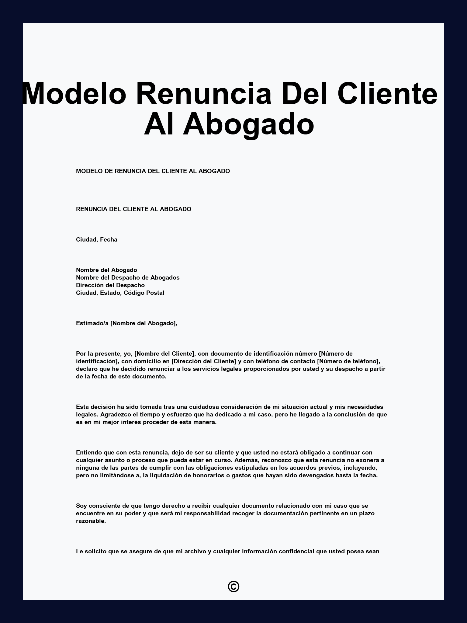 Modelo Renuncia Del Cliente Al Abogado