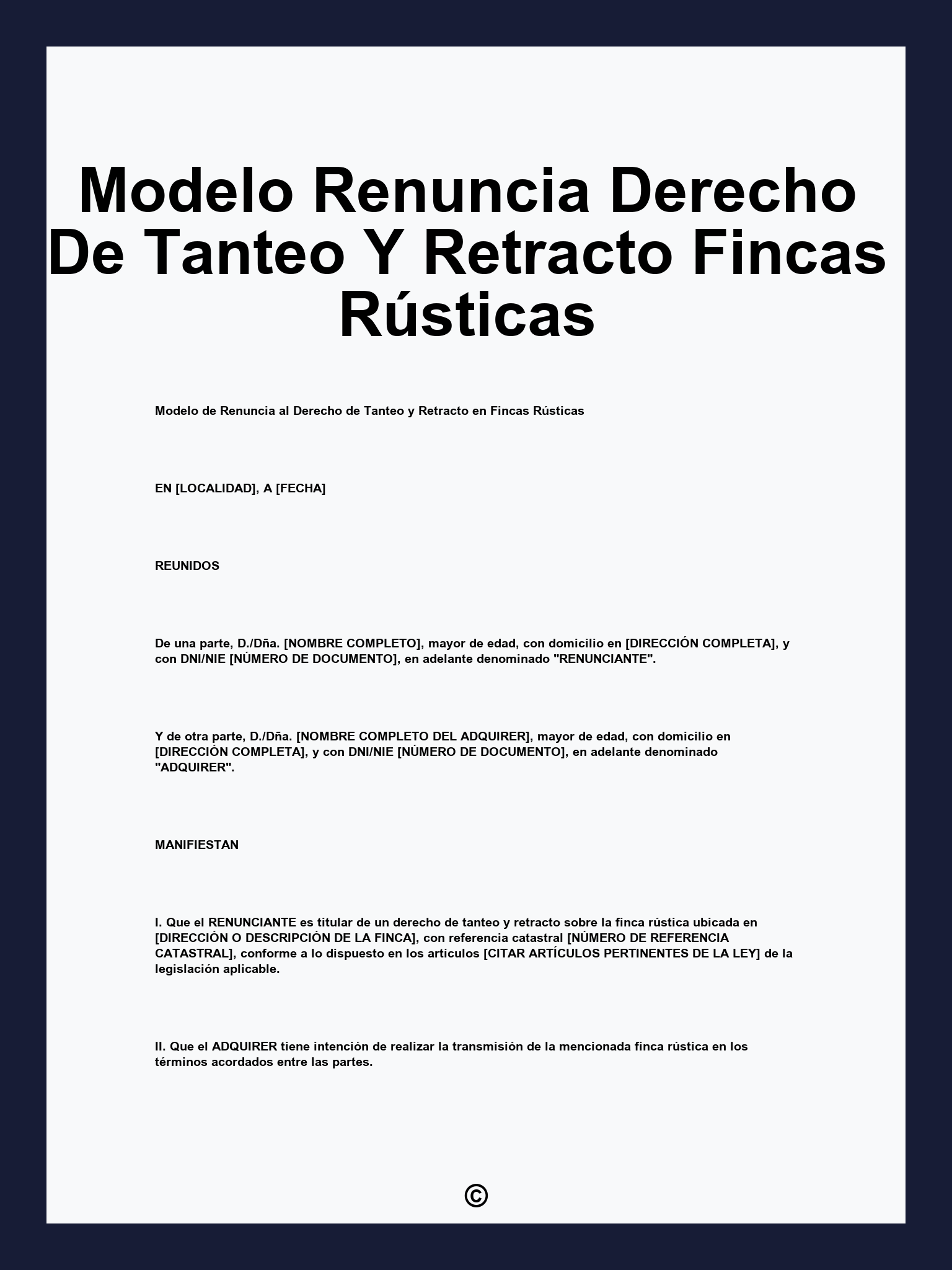 Modelo Renuncia Derecho De Tanteo Y Retracto Fincas Rústicas