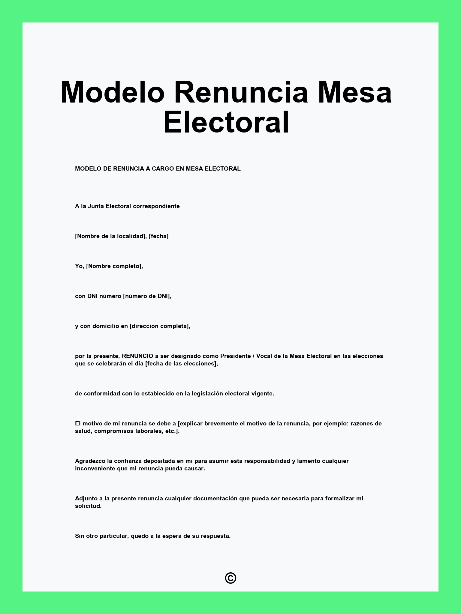 Modelo Renuncia Mesa Electoral