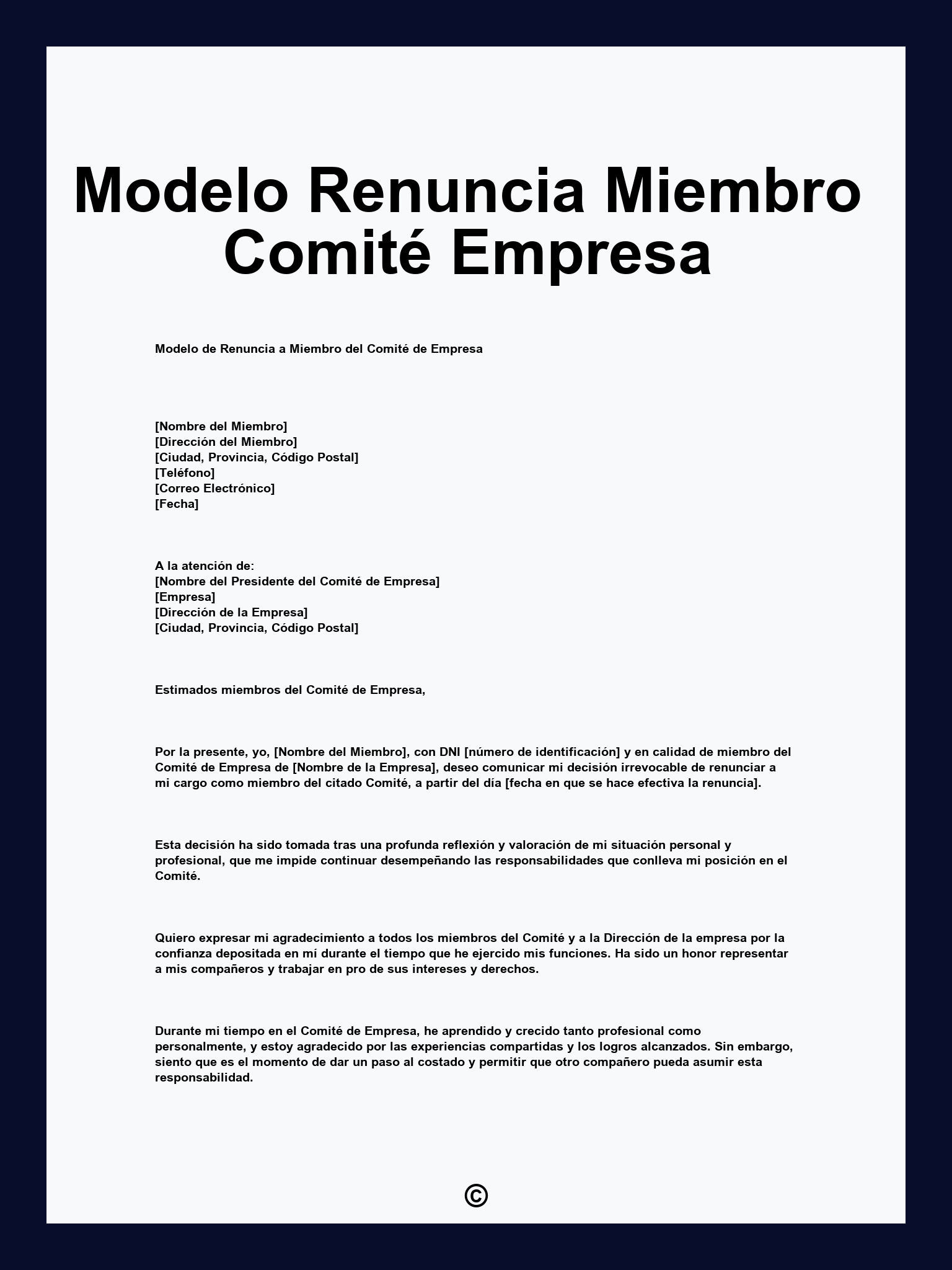 Modelo Renuncia Miembro Comité Empresa