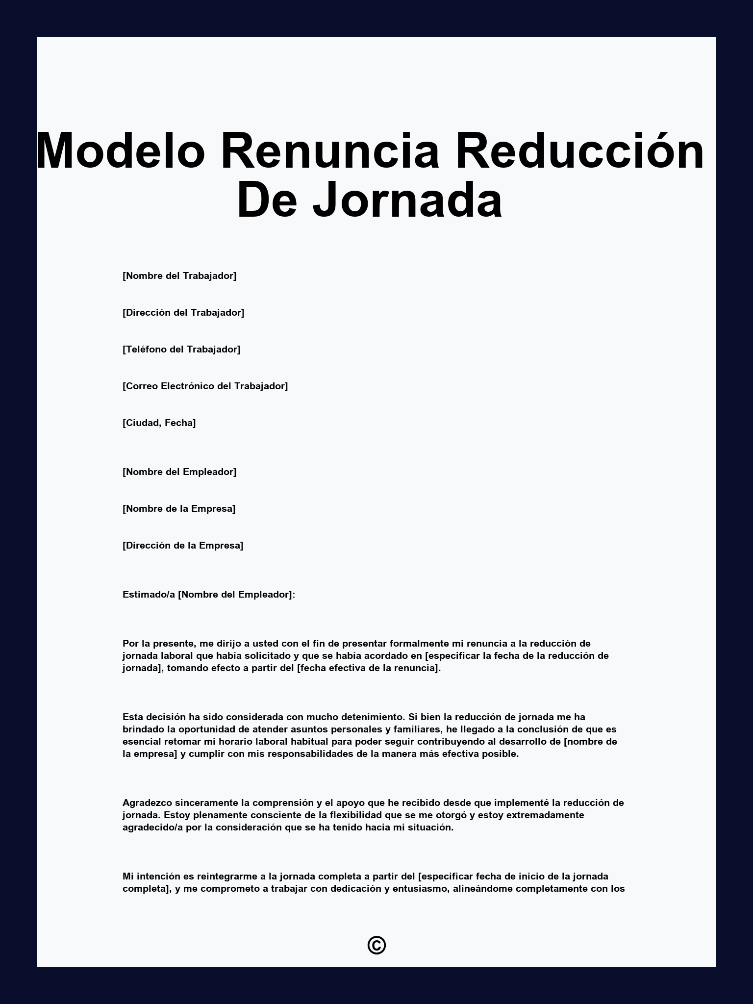 Modelo Renuncia Reducción De Jornada