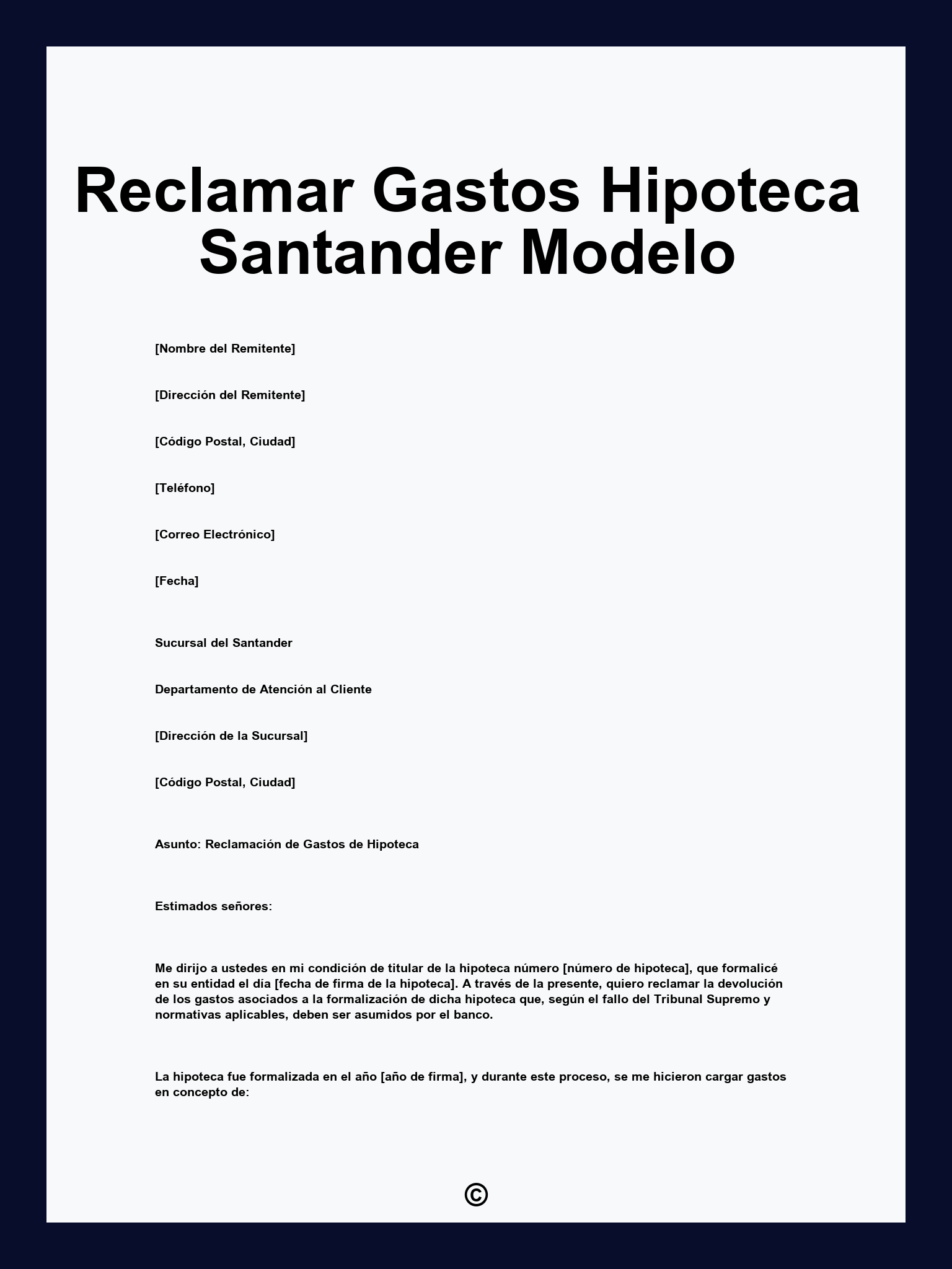 Reclamar Gastos Hipoteca Santander Modelo