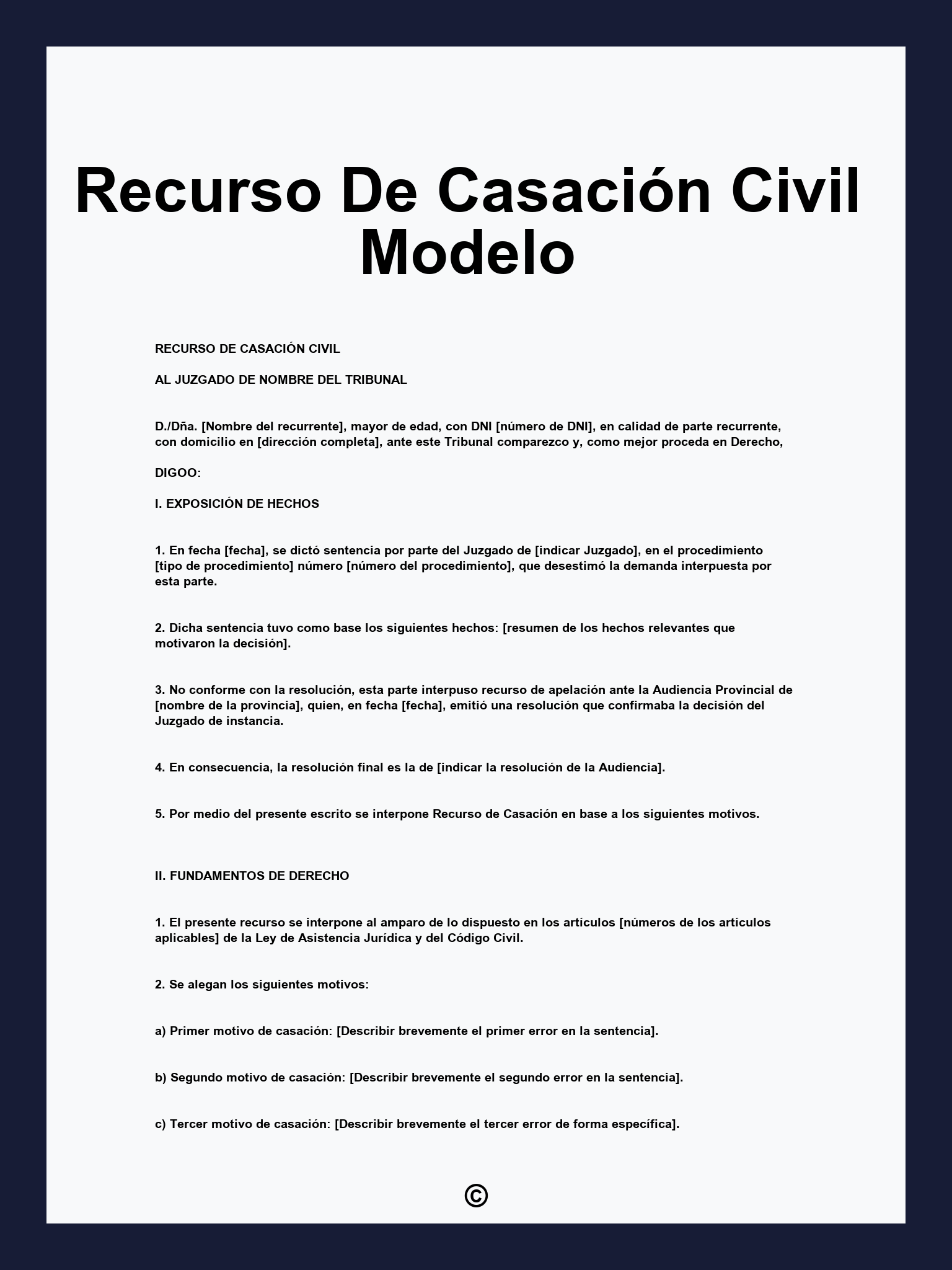 Recurso De Casación Civil Modelo