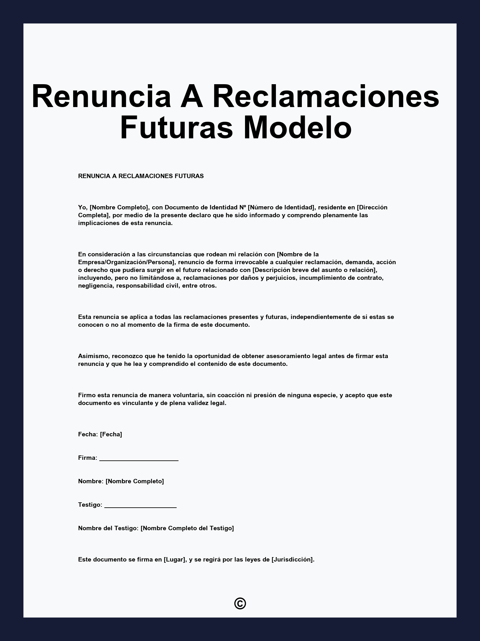Renuncia A Reclamaciones Futuras Modelo